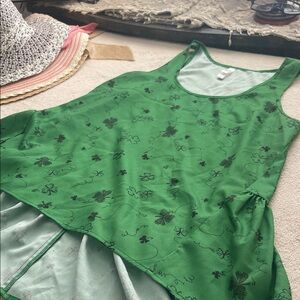 Xhilaration Green Tank with Subtle Black Floral Print